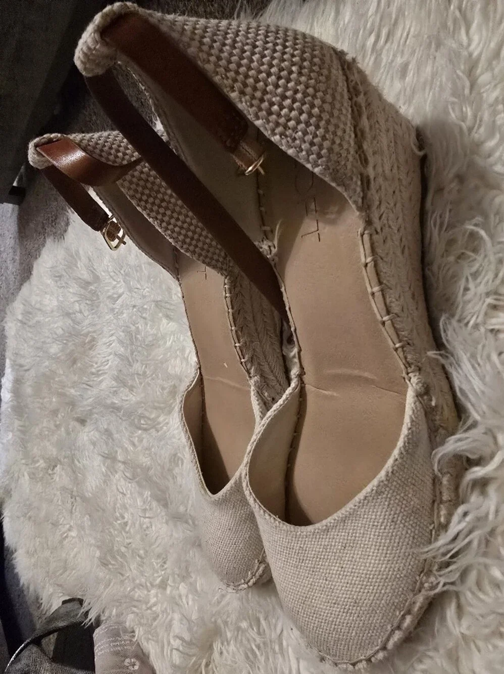 Loft Neutral Canvas Espadrille Flats with Ankle Strap - Women's